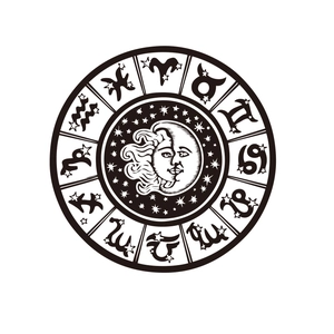 Detail of circular 12 zodiac wall sticker with sun moon face and stars pattern