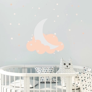 Nordic Moon Star Cloud Wall Stickers For Kids Nursery Room Decor PVC Removable Self-Adhesive Warm Bedroom Art Decals