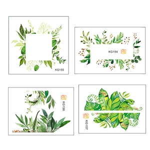 Lot de 4 stickers muraux feuilles tropicales vertes et fougères pour interrupteurs et prises