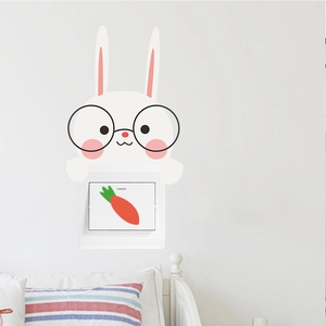 Cartoon rabbit wall sticker for light switch decor featuring carrot design and glasses