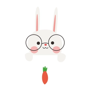 Close-up of cute cartoon white rabbit with glasses and carrot on wall switch sticker