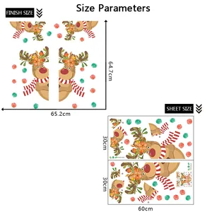 Tableau des tailles du sticker renne de Noël affichant les dimensions 65,2cm x 64,7cm