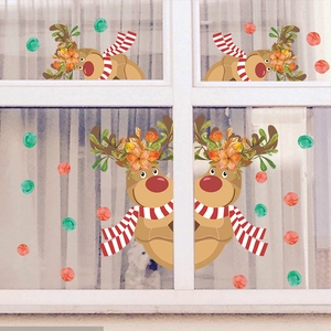 Stickers de Fenêtre Renne de Noël Dessin Animé Imperméable PVC Décalcomanies Murales pour Maison Boutique Vitrine Décoration