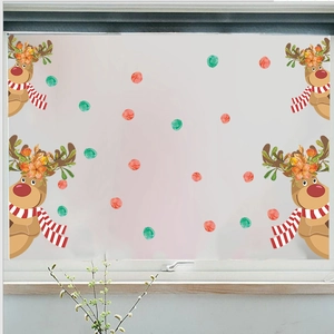 Stickers de Noël pour fenêtres avec rennes mignons et points colorés style aquarelle