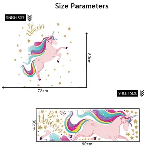 Guide des tailles de l'autocollant mural licorne de 80x72cm pour chambre d'enfant