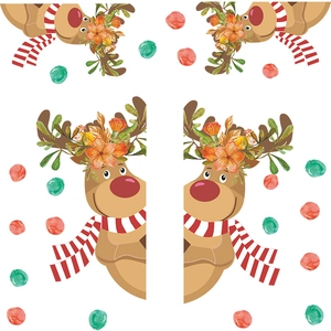Détail des stickers de rennes de Noël mignons avec écharpes et pois festifs