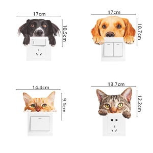 Detail view of 4 cute pet dog and cat themed PVC wall stickers for light switch decoration