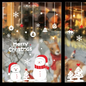 Weihnachts-Schneemann-Wandtattoo mit Merry Christmas Text und Bäumen für Fensterdekor