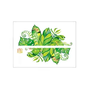 Vue détaillée d'autocollants de feuilles tropicales à l'aquarelle avec motifs monstera