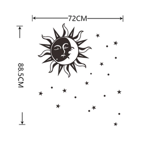 Size specifications for the bohemian sun moon and stars wall decal, 72cm by 88.5cm