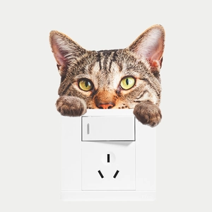 Creative 3D cat wall sticker for light switch decor featuring a realistic tabby cat pattern