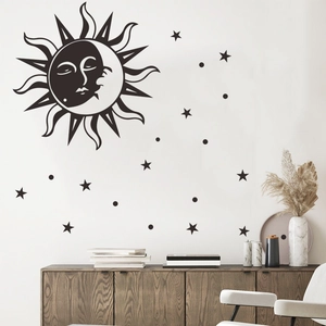Bohemian sun and moon face wall stickers with stars for creative minimalist home decor