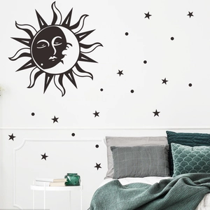 Minimalist celestial sun moon and stars wall stickers set for bedroom decoration