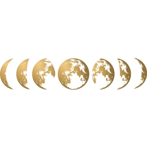 Detail of minimalist golden moon phase wall stickers with realistic lunar textures