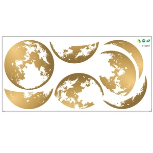 Detailed view of golden moon phase wall stickers with PVC texture and metallic finish
