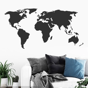 Minimalist black world map wall sticker for modern living room wall decor