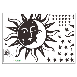 Detail of sun and moon wall stickers showing layout and pattern for room decoration