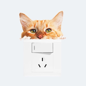 Creative orange cat wall sticker for light switch decoration with cute 3D vivid design