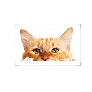 Close-up of cute orange cat wall sticker with green eyes and paws, size 16.7cm x 10.6cm