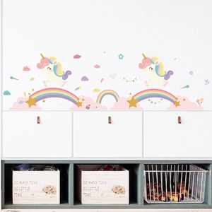 Stickers muraux licorne et arc-en-ciel pastel pour décoration de chambre enfant