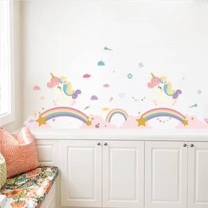 Stickers muraux licorne arc-en-ciel nordiques pour chambre d'enfant avec étoiles