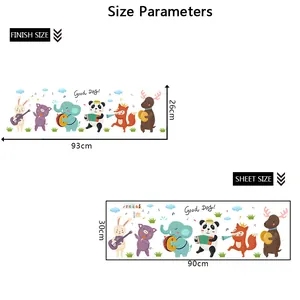 Tableau des tailles détaillé pour les autocollants muraux animaux avec dimensions