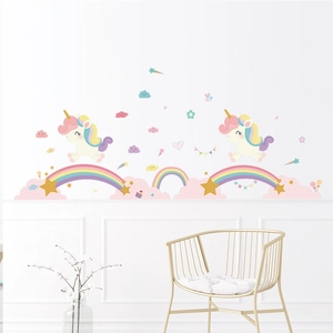 Stickers muraux licorne et arc-en-ciel nordiques pour chambre d'enfant