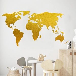Golden glitter world map wall stickers with seven continents for modern home nursery decor