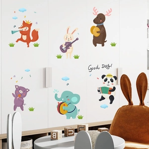 Stickers muraux orchestre d'animaux cartoon avec renard, lapin et éléphant pour enfants