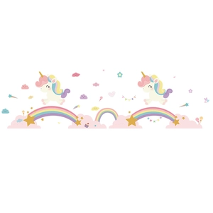 Design plat de licornes roses avec arcs-en-ciel et étoiles pour déco murale d'enfants