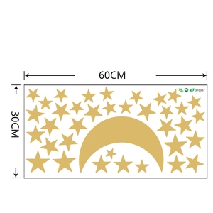 Detailed size guide for celestial wall sticker with moon and stars measuring 60x30 cm