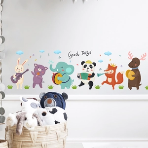 Stickers muraux animaux de dessin animé orchestre pour chambre d'enfant avec lapin et éléphant