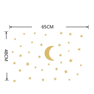 Matte gold moon and stars wall sticker layout measuring 65cm by 48cm for kids room