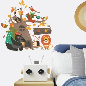 Nordic cartoon forest animals and tree wall stickers for kids bedroom decoration