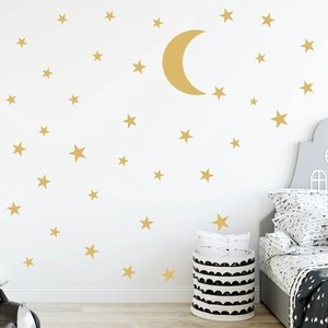 Golden Moon And Stars Wall Stickers For Kids Room Nursery PVC Minimalist Removable DIY Wall Art Decals Home Bedroom Decor