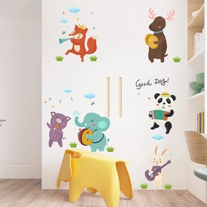 Stickers muraux orchestre d'animaux avec renard et éléphant jouant de la musique pour enfants
