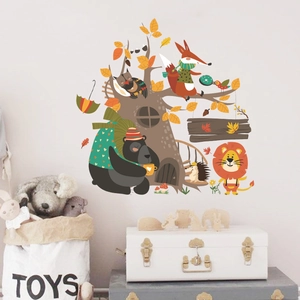 Nordic cartoon forest animals wall decals featuring foxes and bears for nursery decor