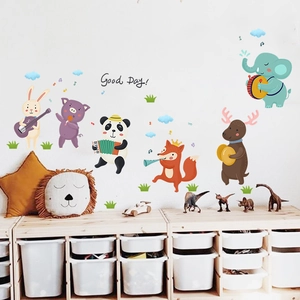 Stickers muraux orchestre d'animaux avec lapin et éléphant pour chambre d'enfant