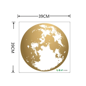 Macro detail of 39cm diameter golden earth wall sticker with textured PVC finish