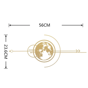 Detailed dimension layout of a gold moon and geometric wall sticker measuring 56CM by 23.6CM