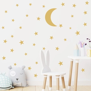 Minimalist gold moon and stars wall sticker set for kids room nursery wall decor