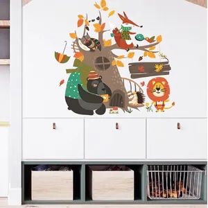 Nordic cartoon forest animal wall decals with fox and bear for nursery room decoration