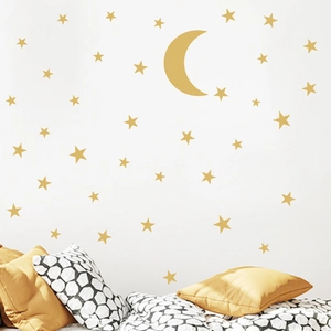 Golden moon and stars wall sticker set for minimalist bedroom wall decoration
