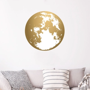Minimalist golden round earth wall sticker with planet texture for modern bedroom decor