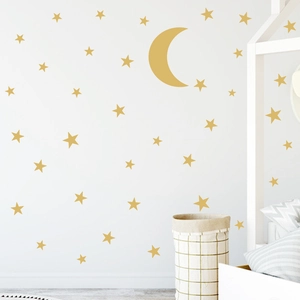 Minimalist matte gold moon and stars wall stickers for a cozy nursery wall decor