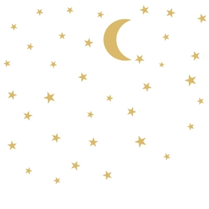 Detail of minimalist gold moon and stars vinyl wall stickers on a clean white background