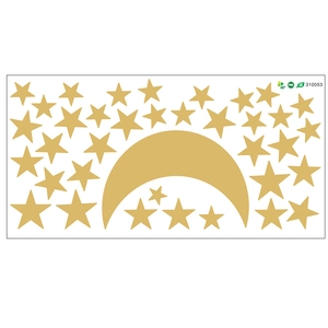 Detail view of matte gold moon and stars PVC wall stickers set for kids bedroom decor
