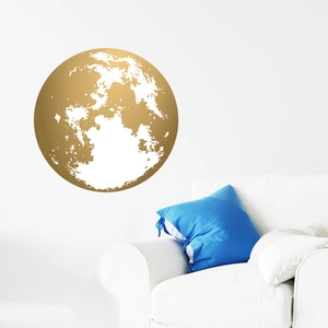 Minimalist metallic gold earth map wall sticker for modern living room decor
