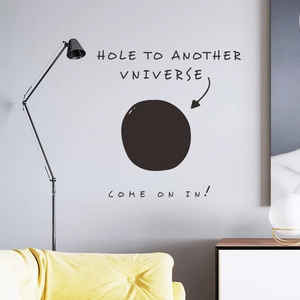 Creative black hole wall decal with Hole to Another Universe text for modern home decor