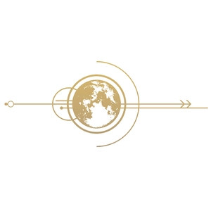 Detailed view of modern gold geometric earth wall decal with artistic minimalist lines